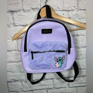 Disney Lilo & STITCH Women's Mini Purple Backpack Fuzzy Outside‎ Pocket